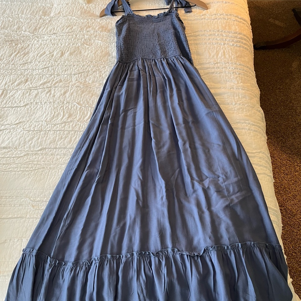 Blue Maxi Dress with Smocked Bodice
